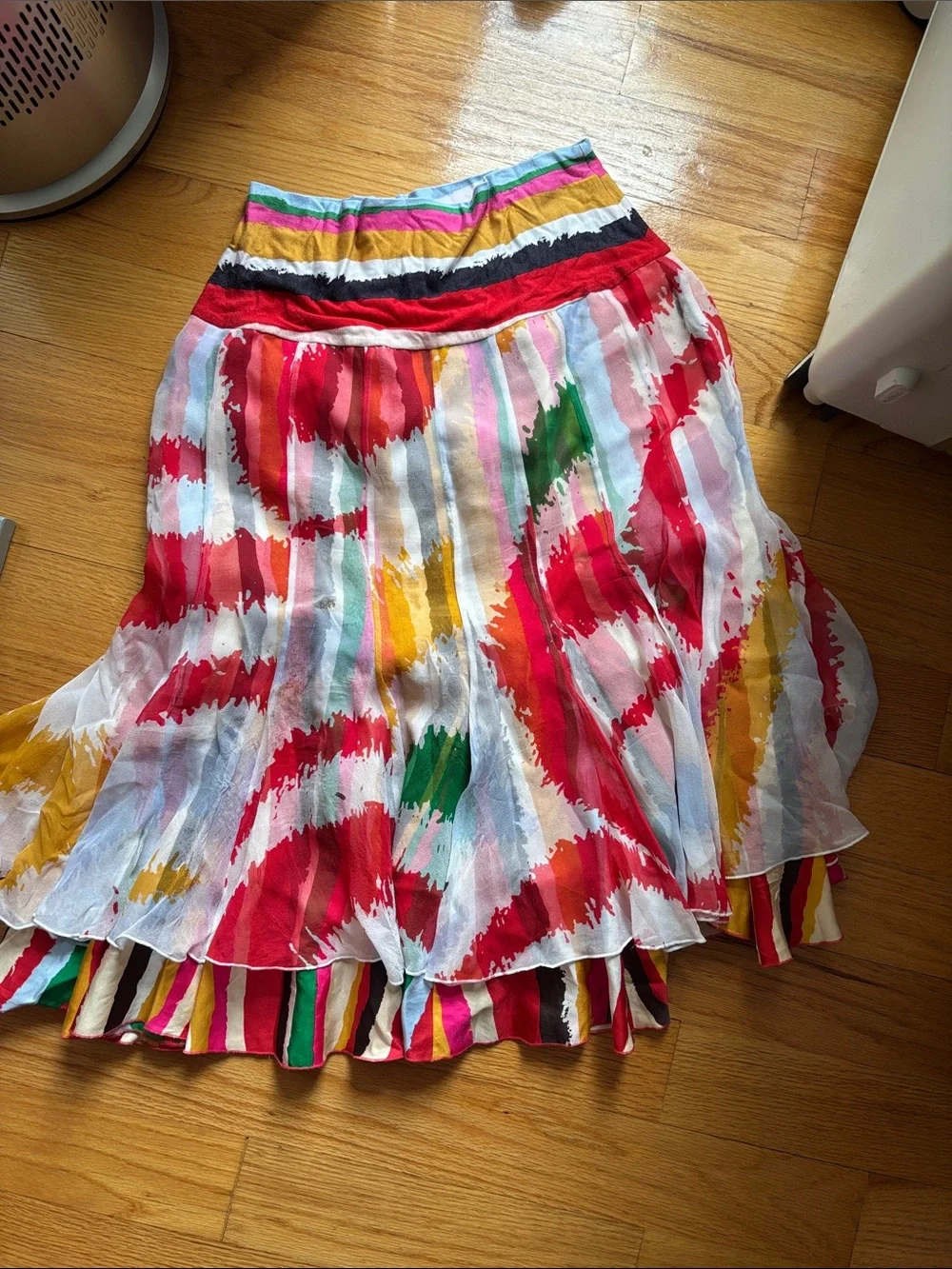 Diane Von Furstenberg Multicolor Stripe & Brushstroke Midi Skirt - Picture 1 of 4